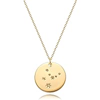 MEVECCO Gold Necklace Coin Disc Zodiac 12 Constellation Star Connected Engraved Horoscope Sign Astrology Pendant 18K Gold Pla