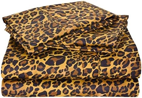 Sleepwell Bedding Luxury Egyptian Cotton 400-Thread-Count Sateen 4 PCs Olympic Queen Sheet Set (+8 Inch) Pocket Depth, Leopard Print