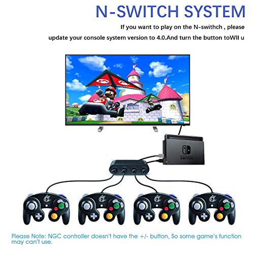 Gamecube Adapter for Switch,Wii U Gamecube Controller Adapter, Updated Version Gamecube Converter for Nintendo Wii U Super Smash Bros/Switch/PC/Mac, 4 Ports and No Need Driver, Turbo Mode,Black