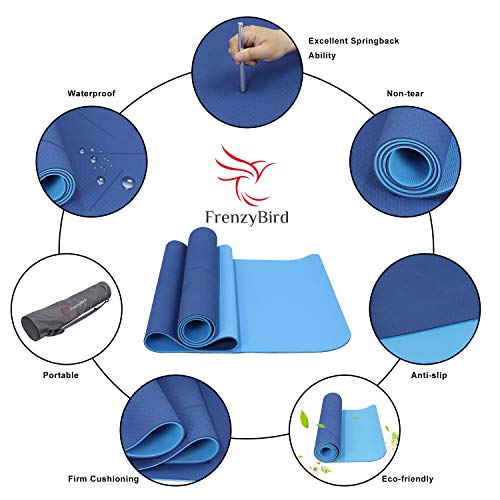 FrenzyBird Eco-Friendly,Reversible,Non-Slip,Double-Sided TPE Yoga Mat with Body Alignment System,Oxford Mat Bag and Strap, Free of PVC and Other Harmful Chemicals, ¼ inch Thick,Ideal for Yogis - Thumbnail 5