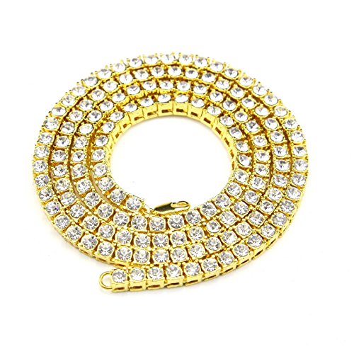 Rob'sTees 14k Gold Plated CZ Tennis Chain Necklace Hip Hop Iced Out Migos Style Short Chains (18")
