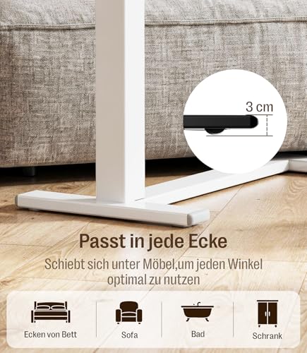 MAIDeSITe Side Table with Wheels, C-Shaped Height-Adjustable Bed Table, 70 x 40 cm Standing Table, Mobile Laptop Table with Split Table Top and Concealed Castors - Fit Dual