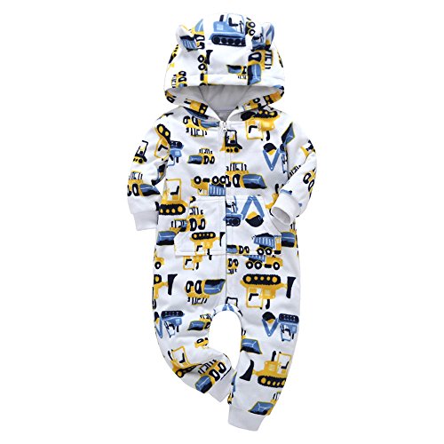 Sharemen Baby Boys Girls Thicker Grid Jumpsuit Hoodie Romper Outfit Bodysuit (12-18Months, White3)