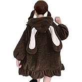 BZB Kawaii Anime Bunny Ear Hoodies For Women Sweet Lovely Fuzzy Fluffy Rabbit Sweater Tops Cosplay Jacket Coats