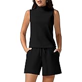 Casly Lamiit Women's Summer 2 Piece Outfits Mock Neck Tank Top High Waisted Shorts Lounge Sets 2025 Fashion Tracksuit