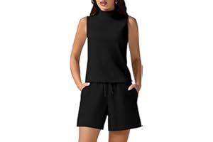 Casly Lamiit Women's Summer 2 Piece Outfits Mock Neck Tank Top High Waisted Shorts Lounge Sets 2024 Fashion Tracksuit