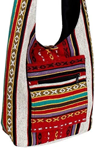Spirited Yak Hipster Hippie Boho Bohemian Crossbody Bag - Candy Striped Red