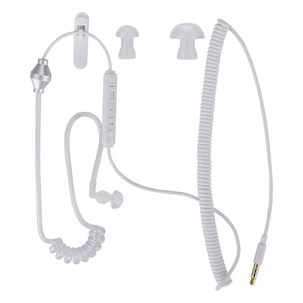 Single Earbud, Ear-Hook Earphone, Wired Earpiece, with Microphone, 1.2M, Spiral air Transparent Tube, in Ear, Lightweight, Monaural, Comfortable, 3.5mm, for Security Sport Hotels