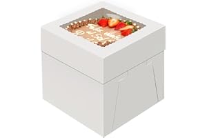 WINKIO 4 Pack Cake Boxes 8 Inch, Disposable Cake Transport Container, White Bakery Boxes with Large Window, for Cookies Pies Cupcakes Pastry (8×8×8 Inches)