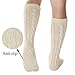 Women Slipper Crew Floor Non Skid Socks House Cable Knit Leg Warmers Knee High Length for Winter Solid Ivory