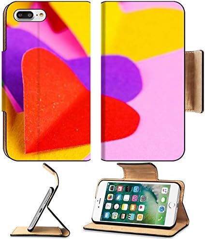 Luxlady Premium Apple iPhone 7 Plus Flip Pu Leather Wallet Case iPhone7 Plus 34641346 colorful hearts on pink paper card