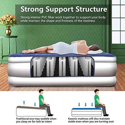 Kasonic Air Mattress Twin Size, Inflatable Airbed with Free Fitted Sheet & Carry Bag; Height 18''; Built-in ETL Listed Electric Pump Raised Air Bed; Easy Setup for Home Use/Office Relax/Camping