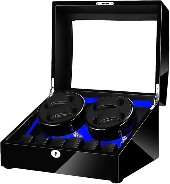 Amazon ワインディングマシーン 高級木製 4本巻き 6本収納 5つ回転モード ライト機能付き 腕時計自動巻き器 ウォッチワインダー 木製ピアノ調塗装鏡面仕上げ 感応機能 ワインディングマシーン 腕時計 通販
