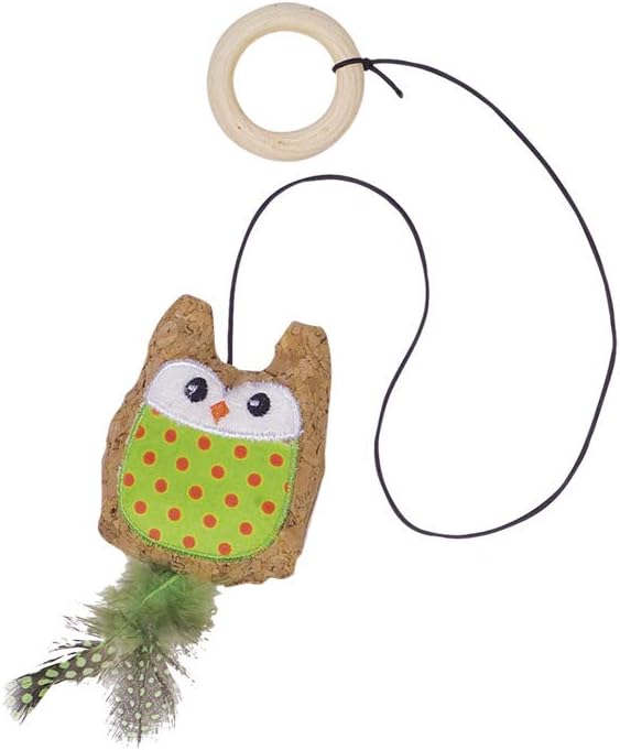 NOBBY 80269 - Búho de corcho con catnip, con anillo de madera, 24 g