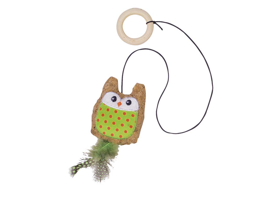NOBBY 80269 - Búho de corcho con catnip, con anillo de madera, 24 g