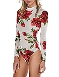 IRISIE Women Slim Flower Printed Mock Neck Long Sleeve Bodysuit