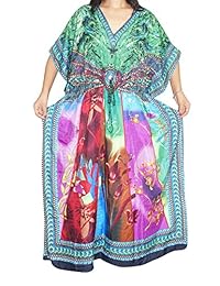 Womens Kaftan Green Printed Kimono Caftan Cover Up Boho Maxi Beach Dress