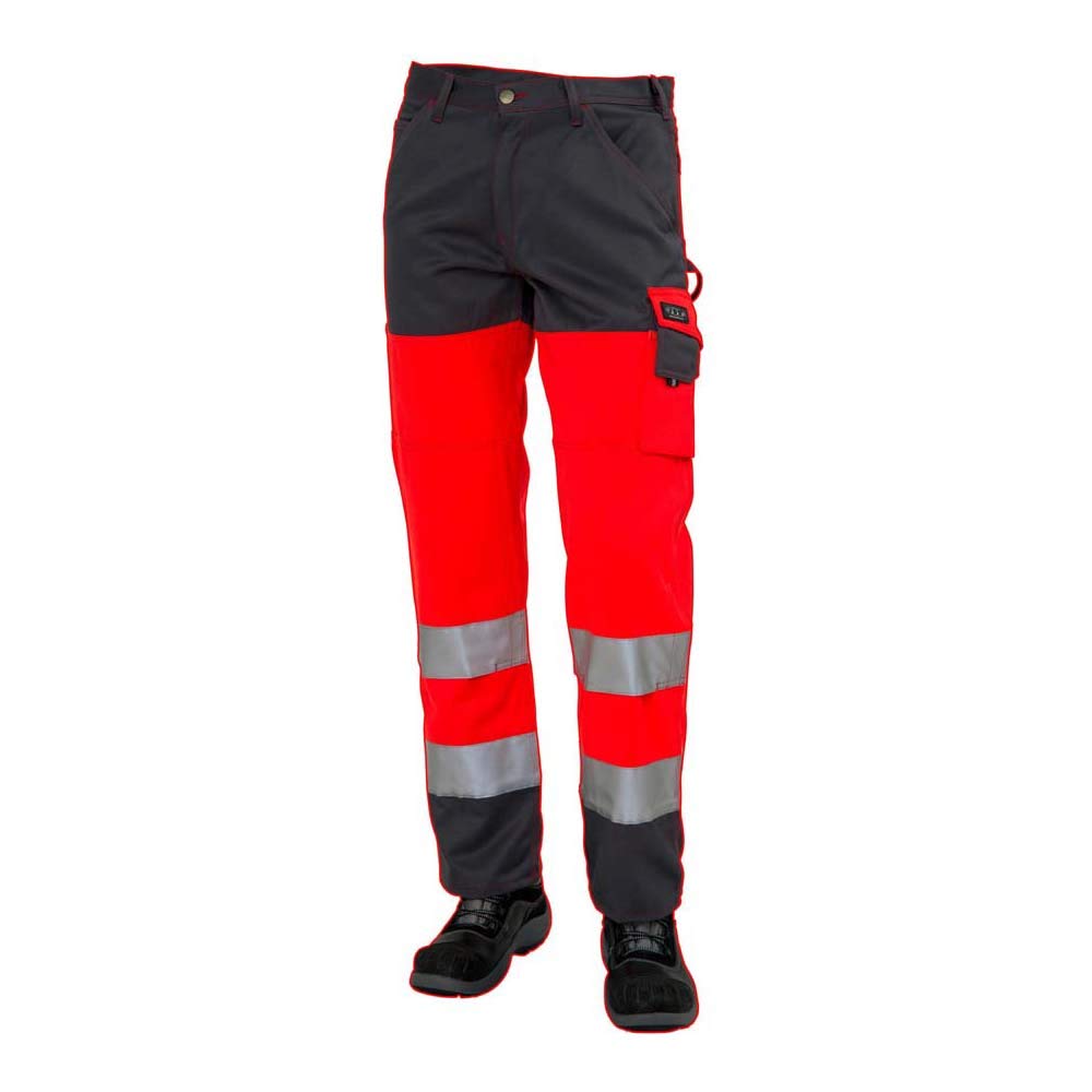 J.A.K. 1110687B128 Series 11106 70% Polyester/30% Cotton Trousers EN 20471, Class 2, Red/Grey, 70 L (50/35) Size