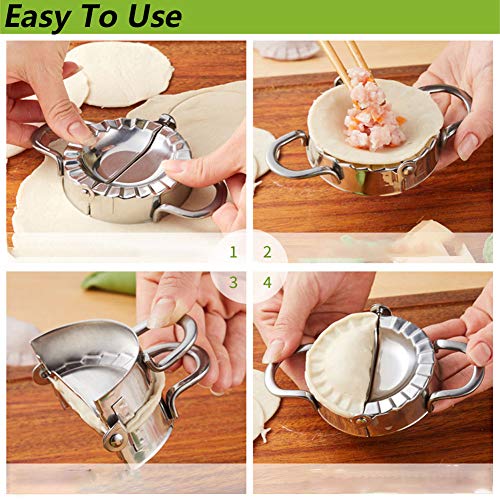 Youngneer Dumpling Maker Set with 2PCS Dumpling Press Molds Mould Large 9.5 cm 3.74" & 3 PCS Dumpling Skin Maker Cutter Stainless Steel Pierogi Maker Wrappers for Dumpling Pie Ravioli Empanadas - Thumbnail 4