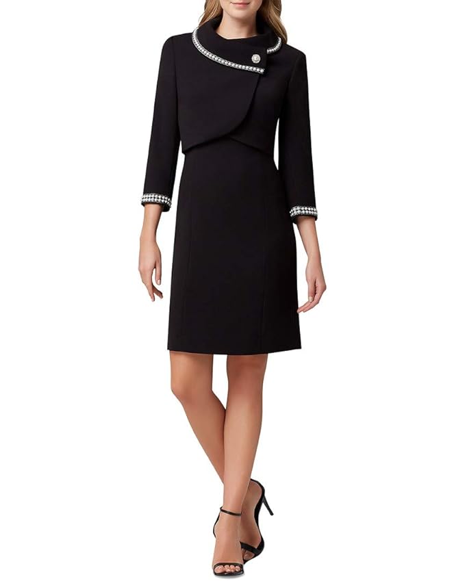 Buy Tahari by ASL Wrap Crop Pearl Trim Jacket Dress Set Black 2 at