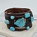 Semi Precious Stone Turquoise Leather Bracelet Button Closure (Adjustable)