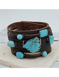 Pulsera de piel turquesa, cierre de botón (ajustable)