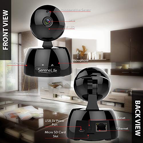 SereneLife Indoor Wireless IP Camera - HD 720p Network Security Surveillance Home Monitoring w/Motion Detection, Night Vision, PTZ, 2 Way Audio, iPhone Android Mobile App PC WiFi Access - IPCAMHD30BK