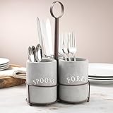 KOVOT Cement Utensil Caddy Set | Includes (3) Cement Covered Ceramic Utensil Holders & Metal Wire Frame