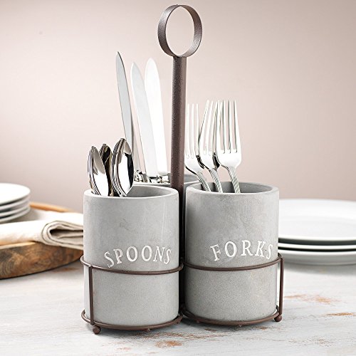 KOVOT Cement Utensil Caddy Set | Includes (3) Cement Covered Ceramic Utensil Holders & Metal Wire Frame