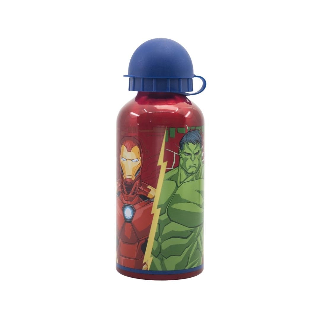 My sweety pop - Water Bottle - Aluminium - For Children - Nursery, Preschool, School, Holiday, Meal - 17.5 cm - 400 ml - Hydration - Gift Idea - Avengers - Red - For Boys