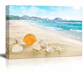 Canvas Prints Wall Art - Beautiful Summer Landscape with Shells on Sandy Beach | Modern Wall Decor/Home Art Stretched Gallery Canvas Wraps Giclee Print & Ready to Hang - 12" x 18"