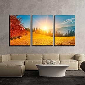 3 Piece Canvas Wall Art - Colorful Autumn Landscape. Carpathian Mountains, Ukraine, Europe. - Modern Home Art Stretched and Framed Ready to Hang - 16"x24"x3 Panels