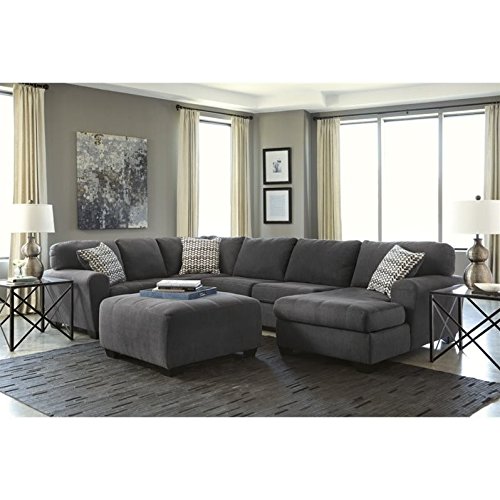 Ashley Sorenton 4 Piece Right Chaise Sectional with Ottoman in Slate