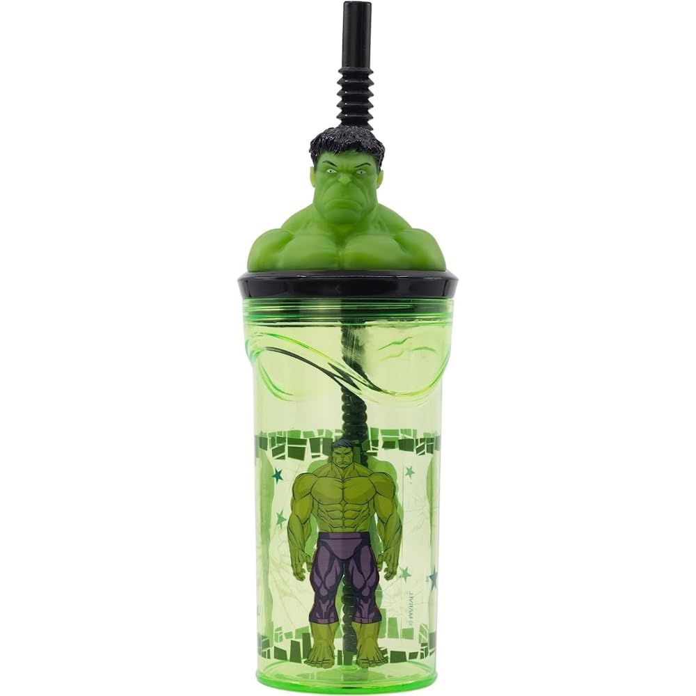 CARTOON 3D Character Drinking Straw Cup Reusable Plastic BPA Free Capacity 360ml (Hulk (1))
