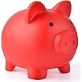 PJDRLLC Piggy Bank, Unbreakable Plastic Money Bank, Coin Bank for Girls and Boys, Medium Size Piggy Banks, Practical Gifts for Birthday, Easter, Christmas (Red)