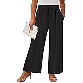 RITERA Womens Plus Size Elastic Waist Wide Leg Pants with Pockets Casual Loose High Waist Pleated Lounge Palazzo Trousers