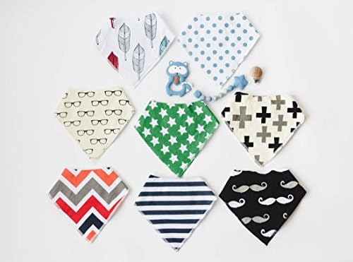 Boys Baby Bandana Drool Bibs - Set of 8 Plus Bonus Teether - Ultra Soft & Extra-Absorbent Cotton Drool Bibs for Baby Boy or Girl - Baby Shower Gift, Teething Newborns, Infants & Toddlers