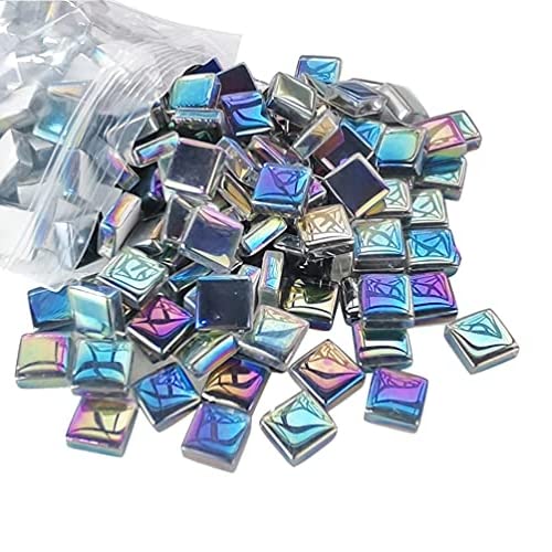200 Pcs Mosaic Tiles for Crafts Iridescent Crystal Mosaic Glass Tile Focal20 Square Mosaic Tiles Pieces Kits for Adults DIY Picture Frames Handmade Jewelry Art Decoration Gifts (Grey)