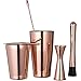 Copper Plated Boston Cocktail Shaker Bar Set: 18oz & 28oz Shaker Tins, Hawthorne Cocktail Strainer, Double Jigger (0.5oz - 2oz), 12'' Mixing Spoon, 7'' Drink Muddler w/ Recipes and Greeting Card