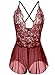 ALLureLove Womens Sexy Lingerie Open Crotch Leotard Teddy Nightwear Lace Miniskirt Babydoll(Small (fits Like US X-Small),Rose Red)