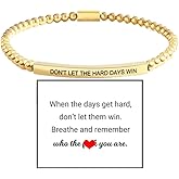 LIU JUN Dont Let The Hard Days Win Beaded Inspire Bracelet For Women, Adjustable Black Obsidian Metal Beads Stainless Steel Band Inspirational Gifts Jewelry