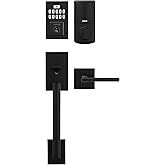 Weiser Matte Black Front Door Lock and Handle Set, SmartCode Keypad Door Lock with San Clemente Handleset & Halifax Interior 