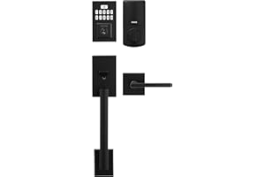Weiser Matte Black Front Door Lock and Handle Set, SmartCode Keypad Door Lock with San Clemente Handleset & Halifax Interior 