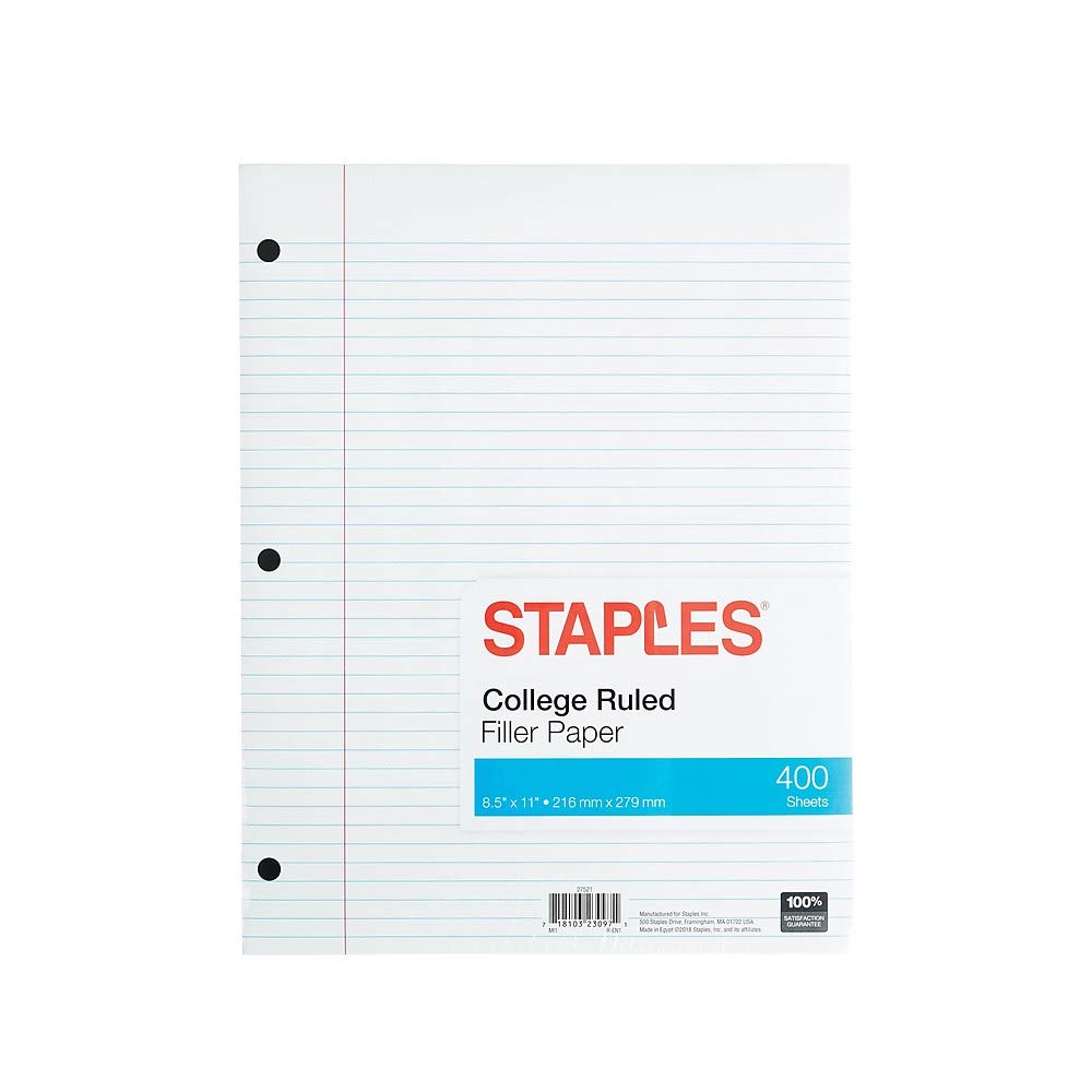 Staples College Ruled Filler Paper, 8 1/2 x 11, 400 Sheets Buy Online