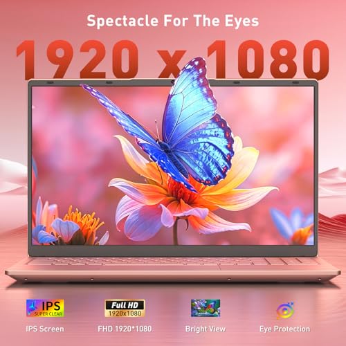 Auusda 15.6" FHD Laptop, R3 3250C up to 3.5GHz, Win 11 Compatible, WiFi 6, Backlit Keyboard + Fingerprint, Dual Full-Featured Type-C, 6000mAh, Portable Laptop for Work, 8GB RAM 256GB SSD Pink