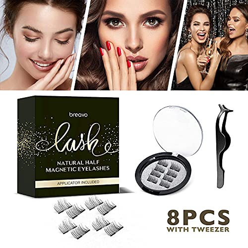 Breavo Dual Magnetic Eyelashes, Natural Half Lash, Accent Lashes, Light Weight & Reusable, Updated 3D False Eyelashes with Applicator(8pcs)
