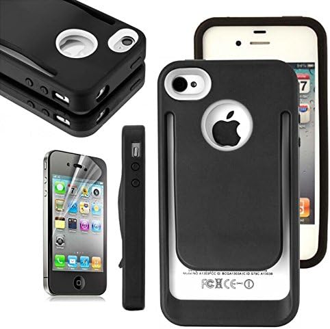 iPhone 4 case, iPhone 4S case, Moreyoulike Durable Polymer Belt Clip-Style TPU & Hard Hybrid Case with Credit ID Card Cover with Free Screen Protector (Black)