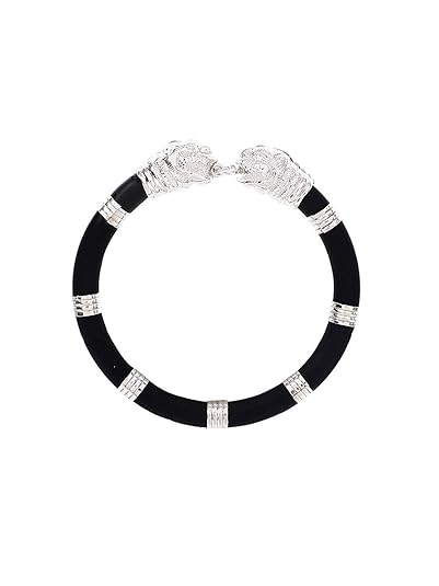 silver with black bracelet