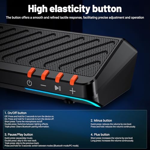 AOC ACS3640 Caixa de Som para PC Gamer 10W RMS, Soundbar Estéreo USB, Alto Falante Estéreo com Iluminação RGB, Plug and Play, Alto-falantes para Computador de Mesa, Tablet, telefone celular