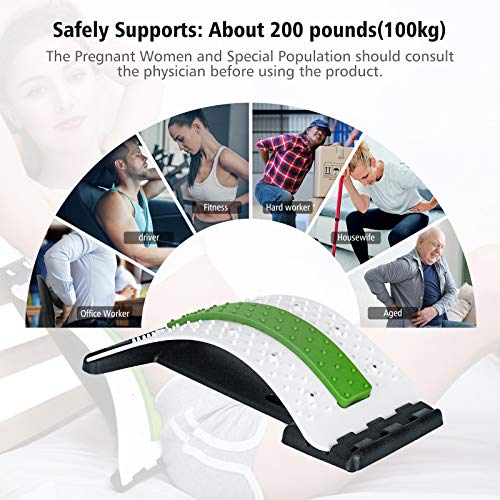 Wskderliner Back Stretcher, Lumbar Back Pain Relief Device with 3 Adjustable Settings Lumbar Support Stretcher with Magnetic Posture Corrector Back Support for Office Bed Chair (White)